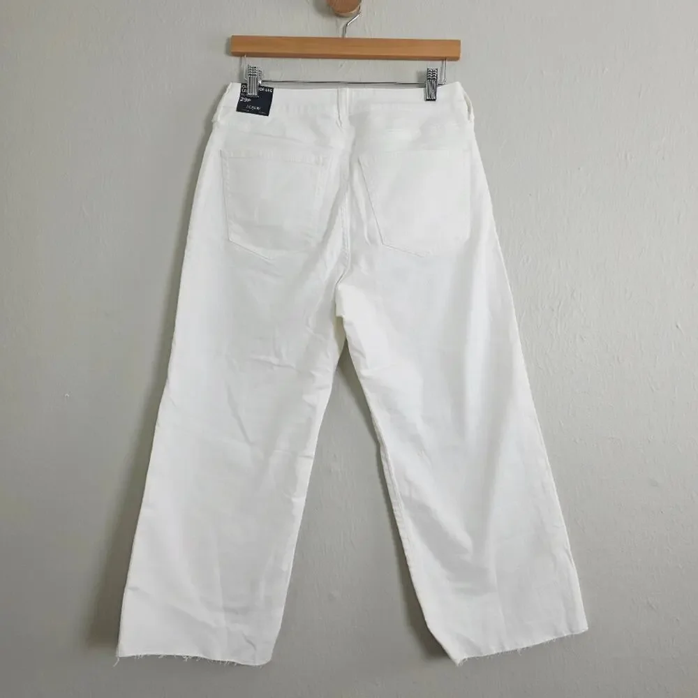 J. Crew Curvy Wide-Leg Crop Jeans White Raw Hem High Rise NWT - Size 29 Petite